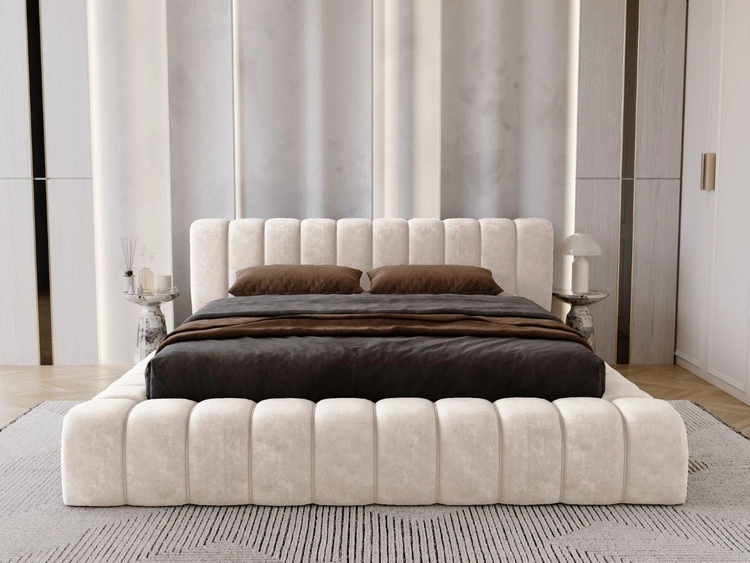 Łóżko tapicerowane z pojemnikiem na pościel i stelażem 180x200 Italia Kremowe