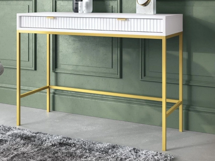 Toaletka ze złotymi metalowymi nogami Amber biała