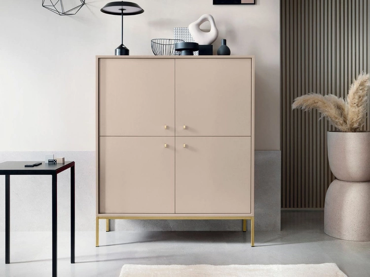 Komoda z drzwiami na złotych nóżkach Amor Beż piaskowy
