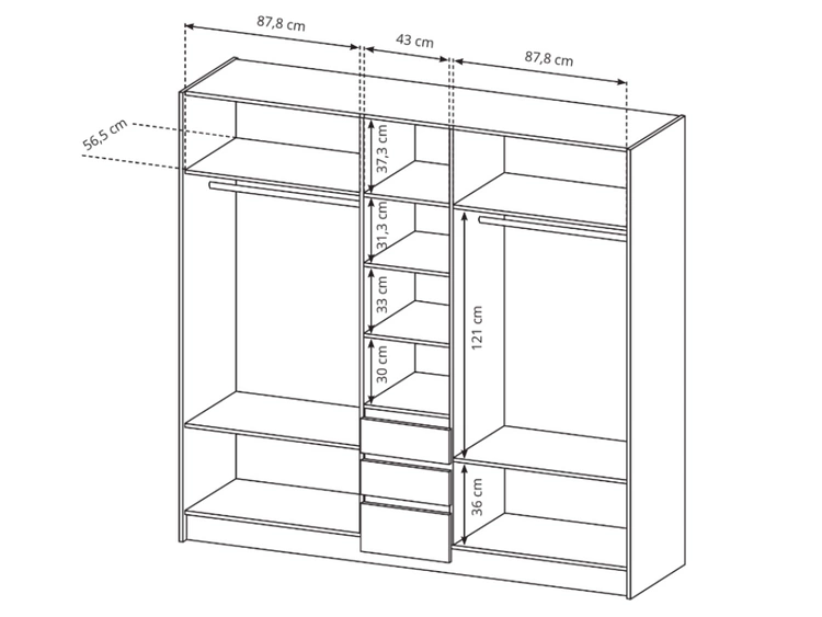 Szafa pięciodrzwiowa z drzwiami uchylnymi i oświetleniem LEDBaffi Dąb Craft Złoty, Biała