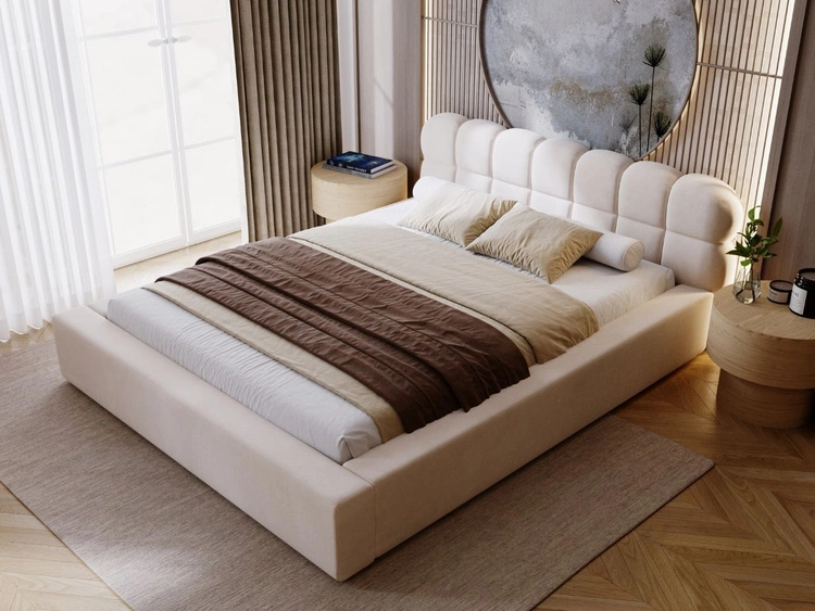 Łóżko tapicerowane z pojemnikiem i stelażem 160x200 Plaza Beżowe