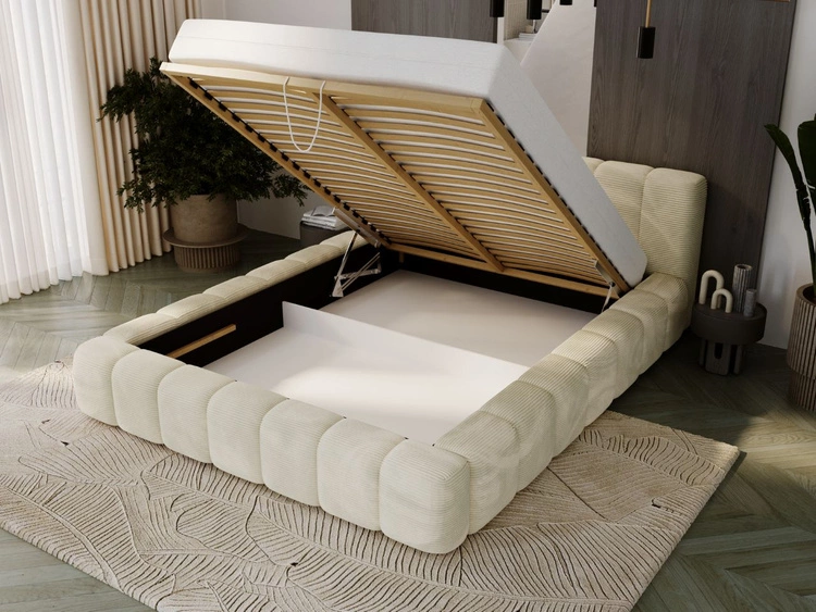 Łóżko tapicerowane z pojemnikiem na pościel 140x200 Ibiza Kremowe