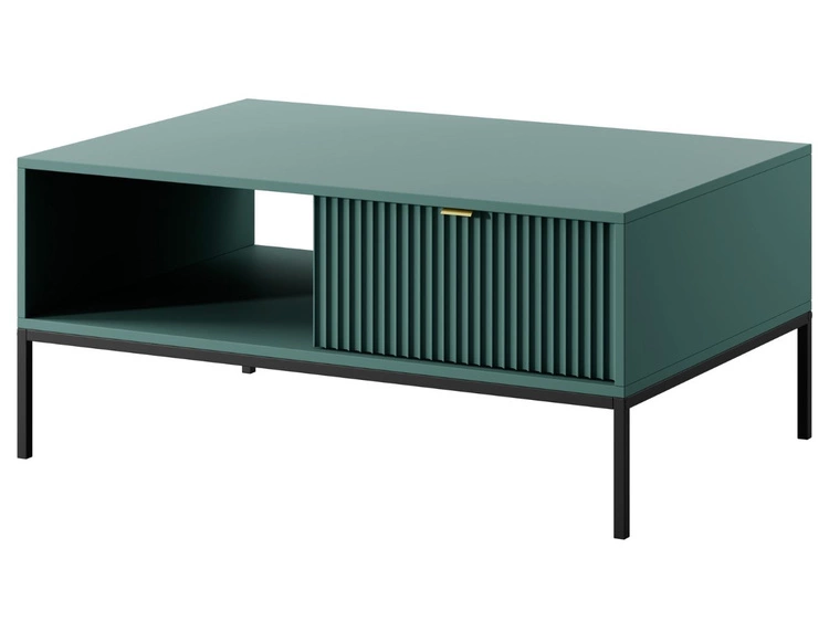 Stolik kawowy z szufladą Amber zielony na czarnych nogach