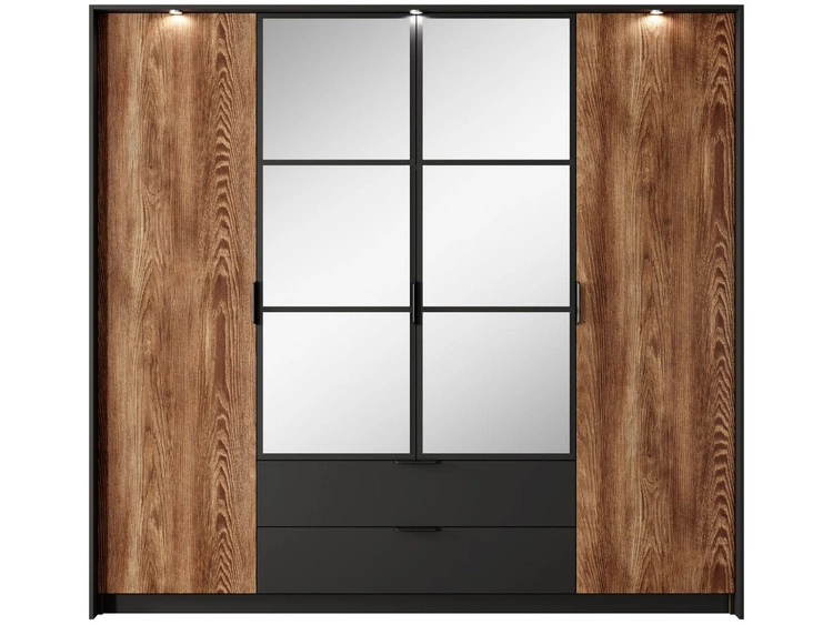 Szafa czterodrzwiowa z drzwiami uchylnymi Montreal Brązowa, Czarny