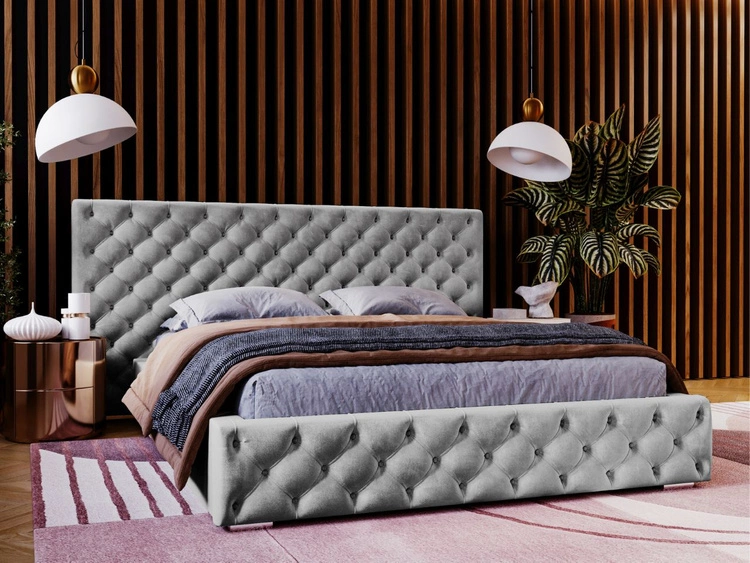 Łóżko tapicerowane z pojemnikiem i stelażem 160x200 cm Madera Szare