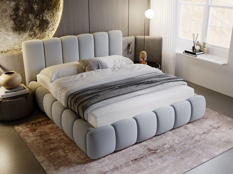 Łóżko tapicerowane z pojemnikiem i stelażem 120x200 Cloud Jasny szary