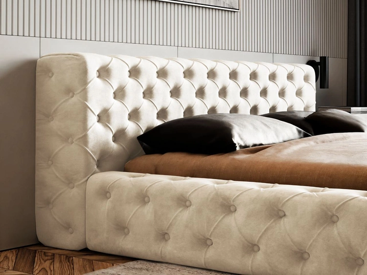 Łóżko tapicerowane z pojemnikiem i stelażem 140x200 cm Palini Beżowe