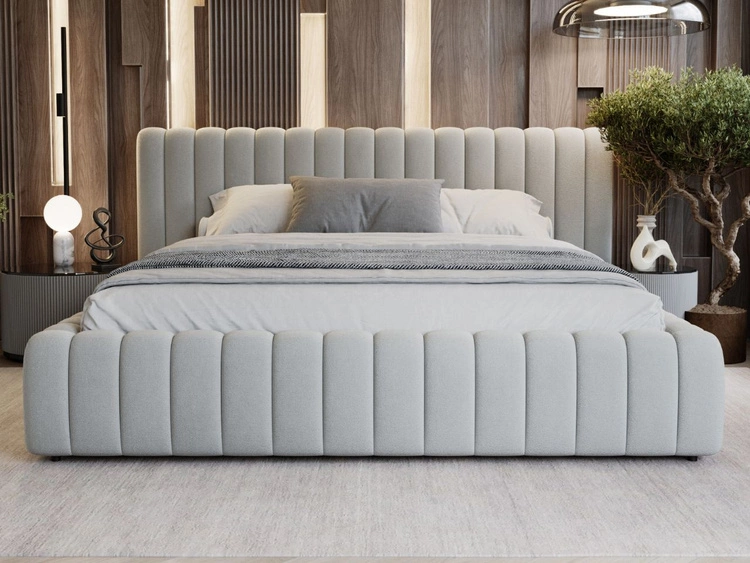 Łóżko tapicerowane z pojemnikiem i stelażem 140x200 Bliss Szare