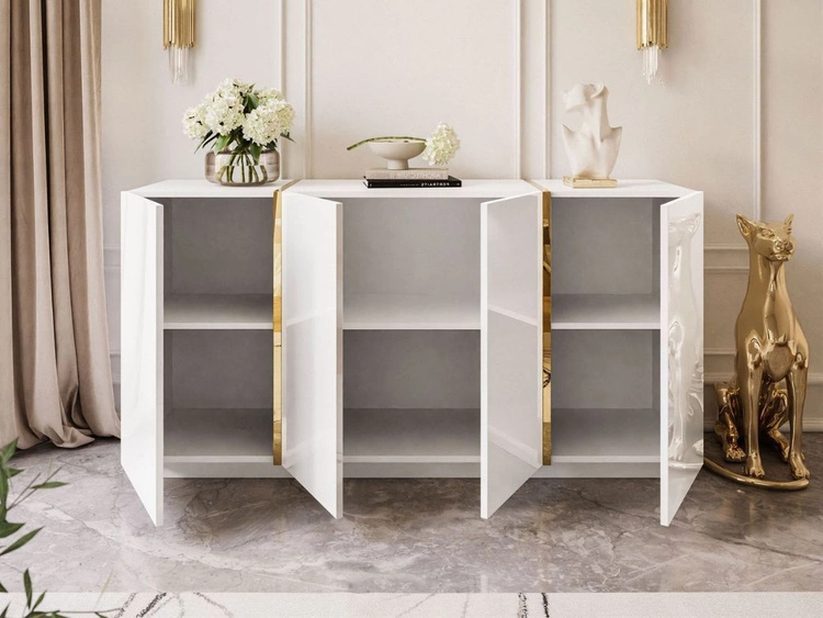 Czterodrzwiowa komoda 158 cm w stylu glamour Lunelie biały połysk