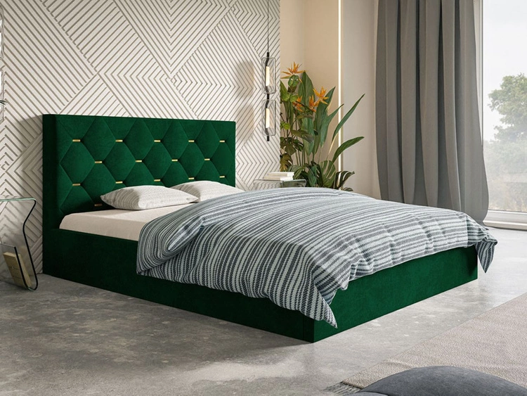 Łóżko tapicerowane z pojemnikiem i stelażem 120x200 Salento zielone