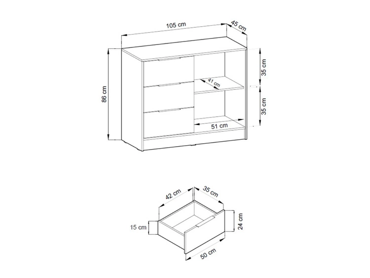 Komoda z drzwiami i szufladami 105 cm Macron Dąb Artisan z lamelami