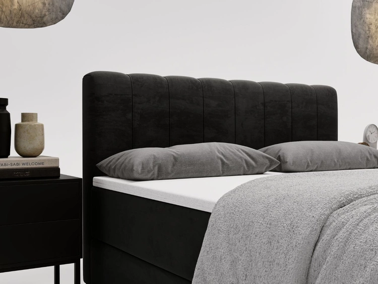 Łóżko kontynentalne z pojemnikami na pościel 180x200 Forte Czarne