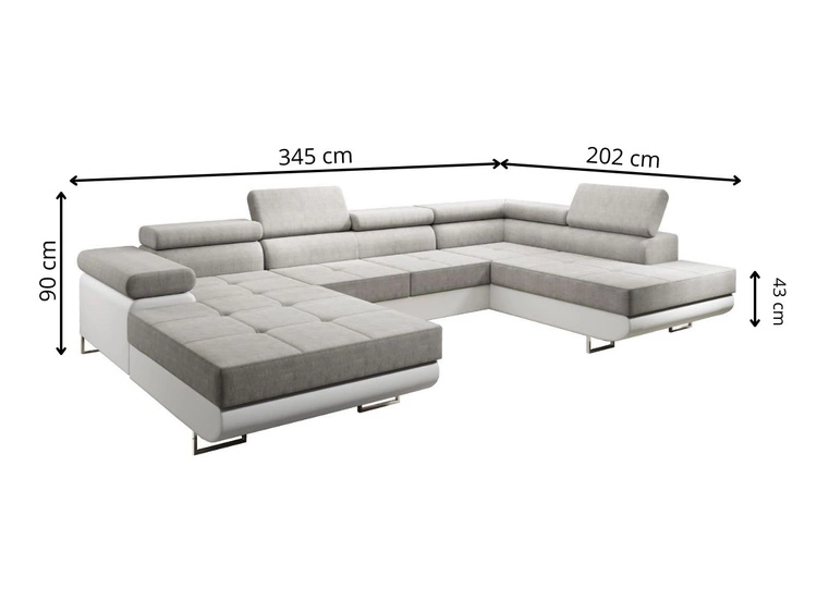 Narożnik U prawy z funkcją spania i pojemnikiem Solam U Grafit, Biały