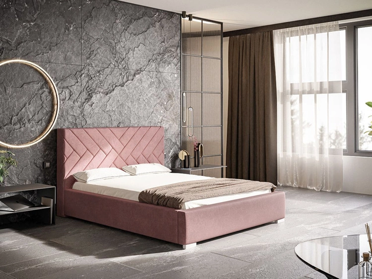 Łóżko tapicerowane z pojemnikiem i stelażem 140x200 Tonale Różowe