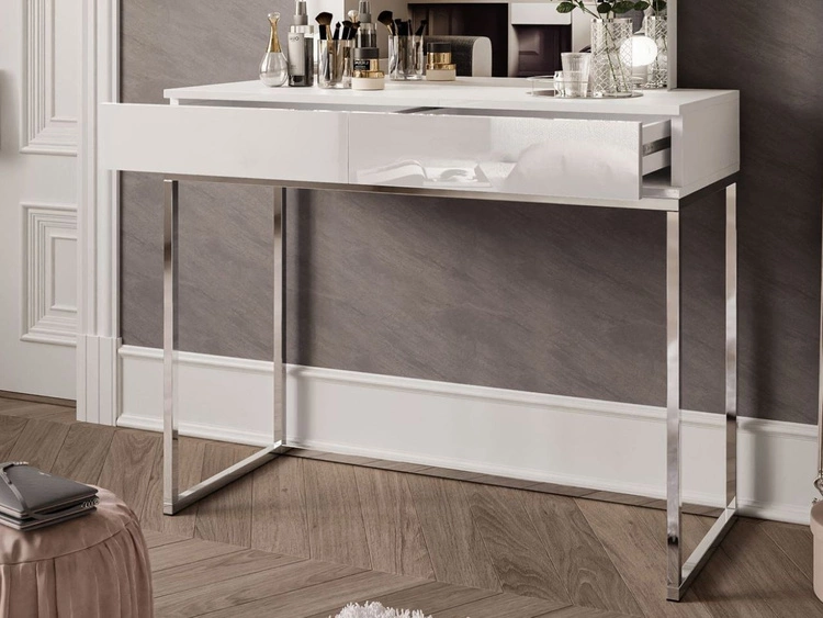 Toaletka glamour z szufladami, lustrem i oświetleniem LED Brisa biały połysk