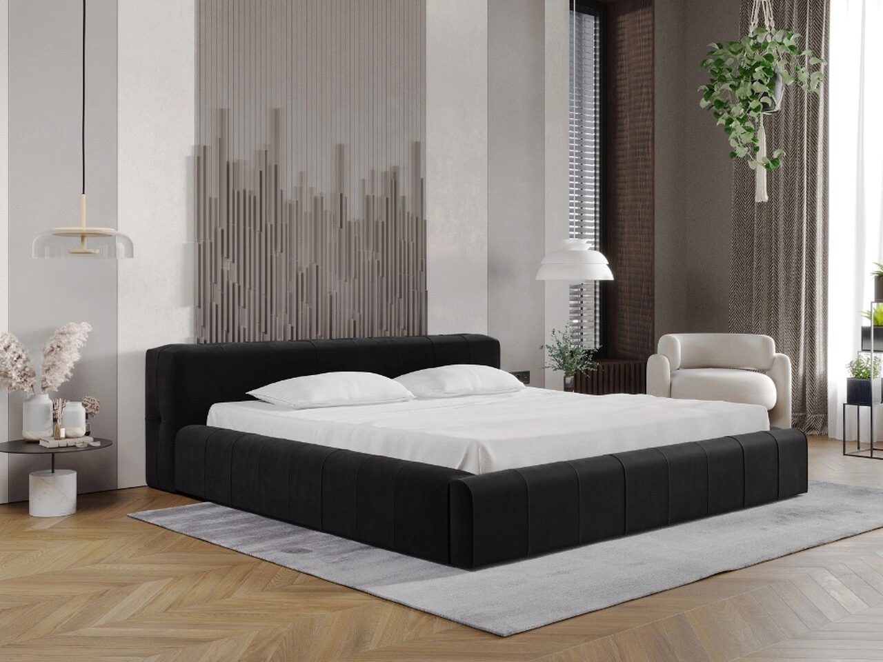 Łóżko tapicerowane z pojemnikiem i stelażem 180x200 Lipari Czarny