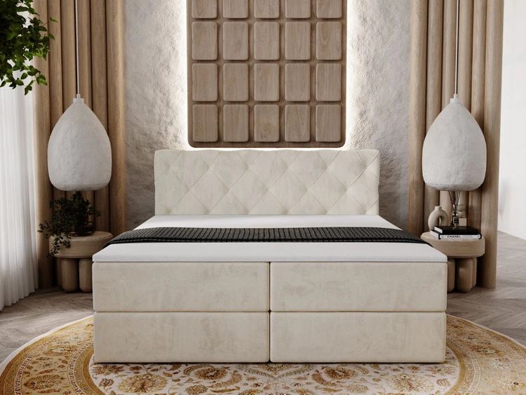 Łóżko kontynentalne z pojemnikiem na pościel 140x200 Napoli Beżowe