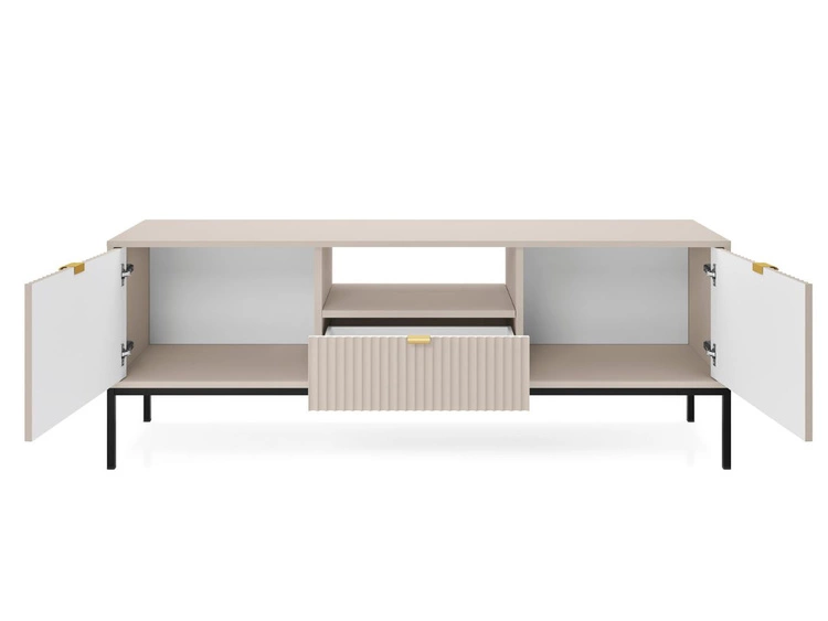 Szafka RTV pod telewizor z szufladami i drzwiczkami Amber Kaszmir na czarnych nogach