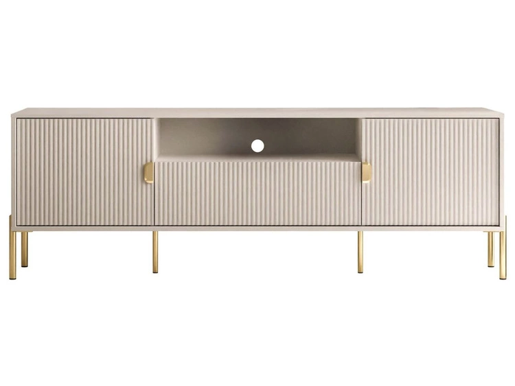 Szafka RTV szeroka dwudrzwiowa na złotych nogach z szufladą Orlean kaszmir mat