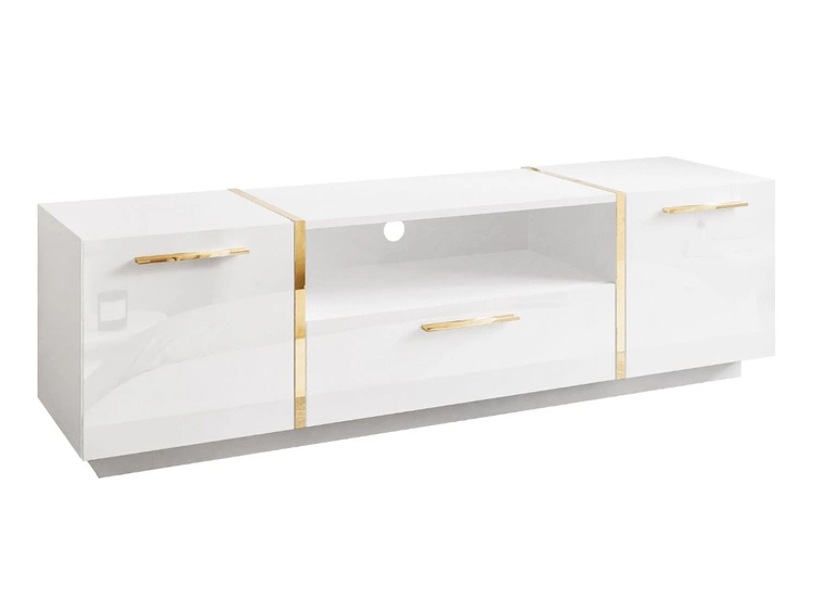 Zestaw mebli do salonu ze złotymi uchwytami w stylu glamour Lunelie Biały połysk