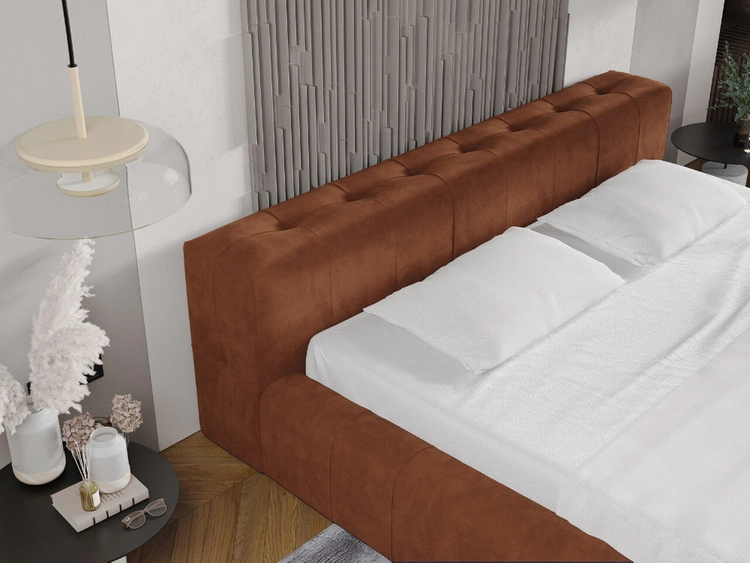 Łóżko tapicerowane z pojemnikiem i stelażem 160x200 Lipari Brązowy