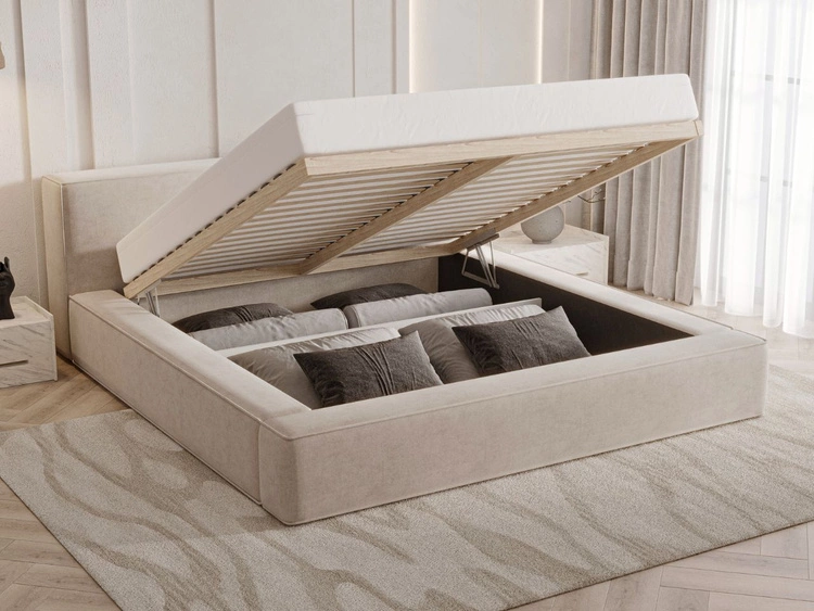 Łóżko tapicerowane z pojemnikiem i stelażem 160x200 Mali Beżowe