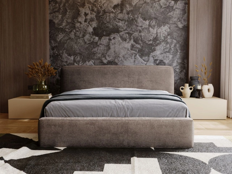 Łóżko tapicerowane z pojemnikiem i stelażem 120x200 cm Monza Brązowe