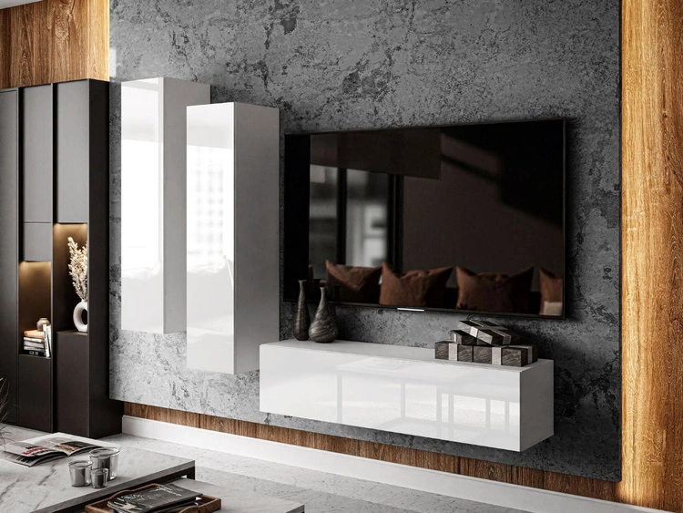 Wisząca meblościanka do salonu Nodoo Biały połysk