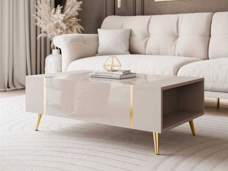 Stolik kawowy na złotych nogach w stylu glamour Lunelie kaszmir połysk