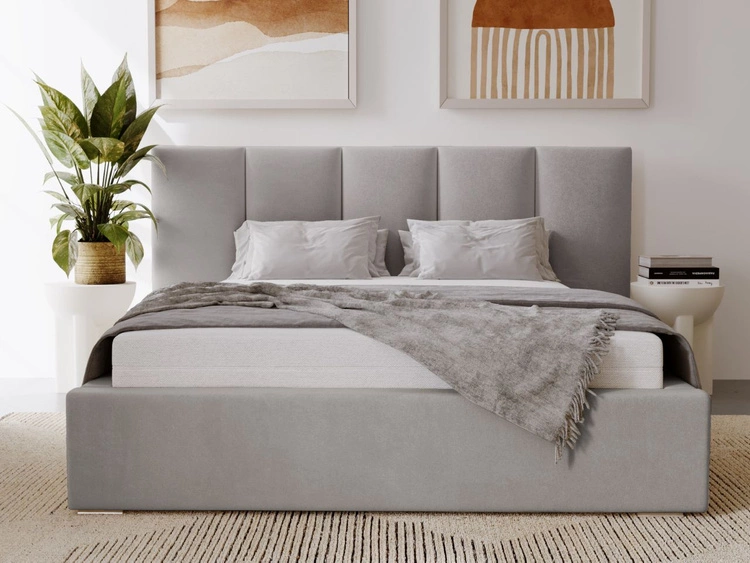 Łóżko tapicerowane z pojemnikiem i stelażem 180x200 cm Lizbona Jasnoszare