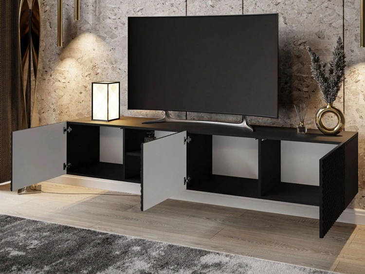 Szafka RTV wisząca z frezowanymi frontami 3D Celiane czarny mat