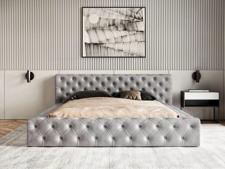 Łóżko tapicerowane z pojemnikiem i stelażem 120x200 cm Palini Szare