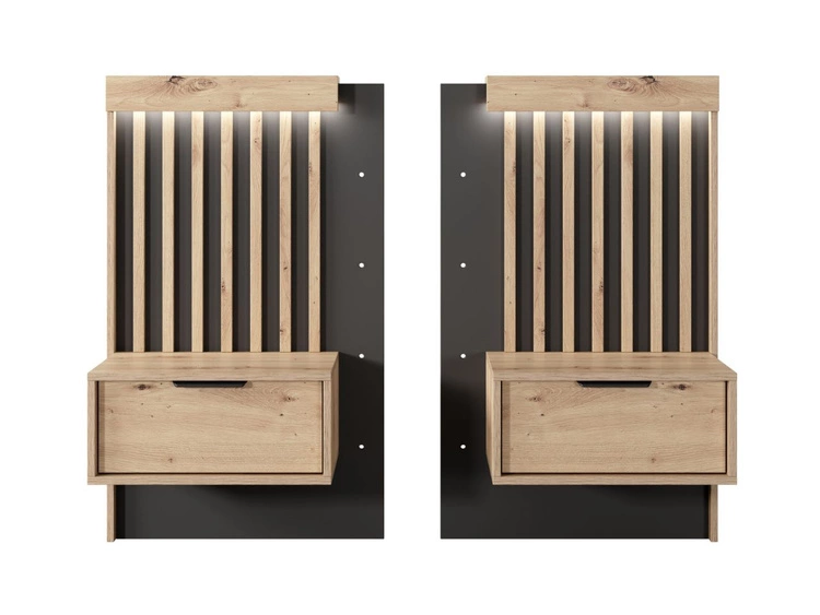 Zestaw dwóch stolików nocnych Turia Dąb Artisan, Antracyt