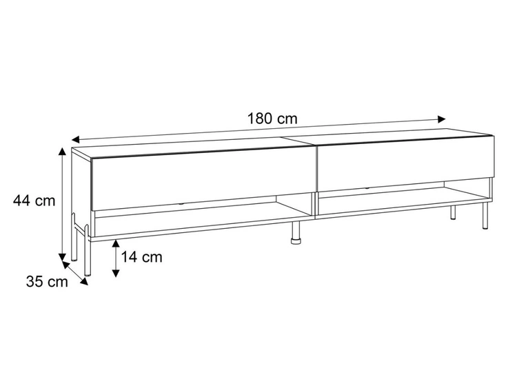 Szafka RTV do salonu 180 cm ze złotymi metalowymi nóżkami i oświetleniem LED Aurelie Biały połysk