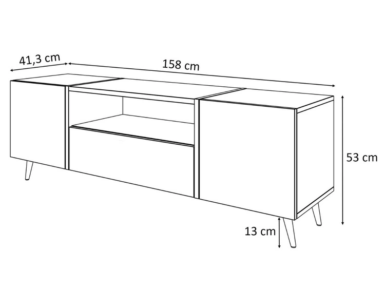 Szafka RTV w stylu glamour z szafkami i szufladą Lunelie biały połysk
