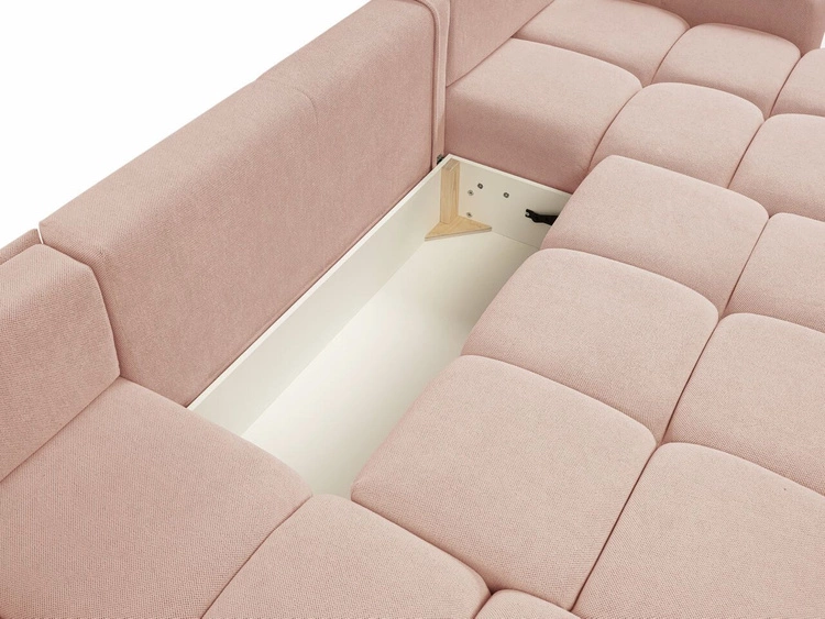 Narożnik U z funkcją spania i pojemnikiem Sile U Jasnoróżowy