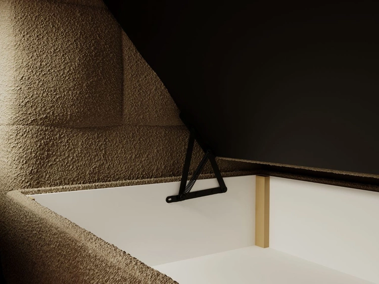 Łóżko kontynentalne z pojemnikiem na pościel 200x200 Alicante w tkaninie bouclé Brązowe