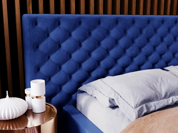 Łóżko tapicerowane z pojemnikiem i stelażem 120x200 cm Madera Niebieskie