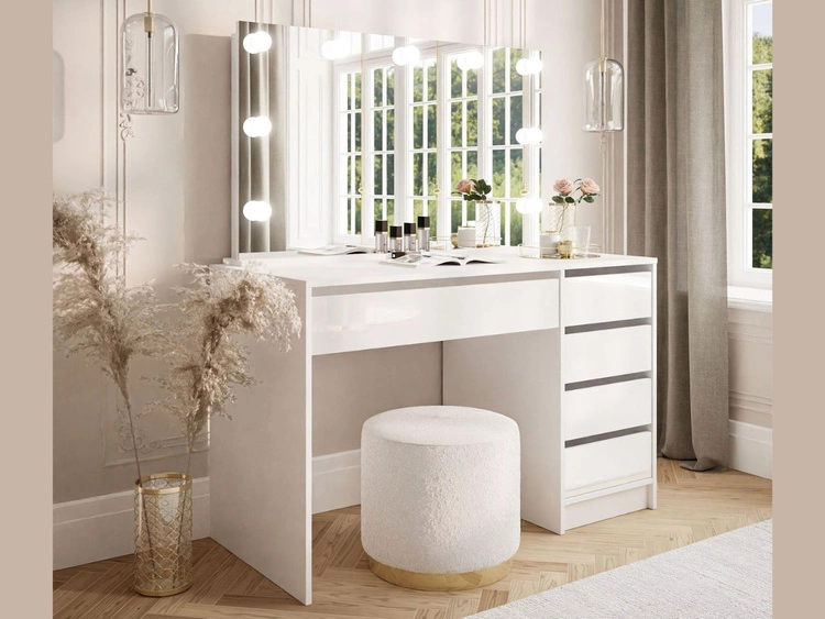 Toaletka z lustrem, szufladami i oświetleniem LED Melo Elite biały połysk