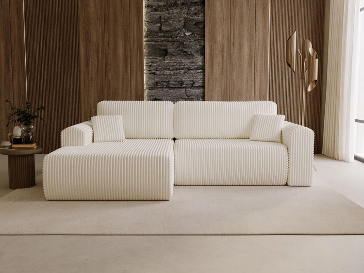 Narożnik z funkcją spania i pojemnikiem Belvio lewy Kremowy