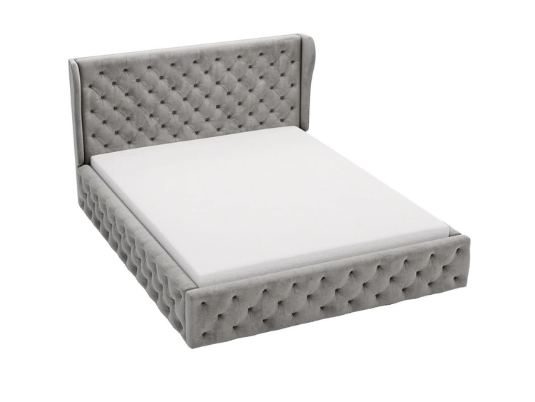 Łóżko tapicerowane z pojemnikiem na pościel i stelażem 140x200 Kingston Jasnoszare