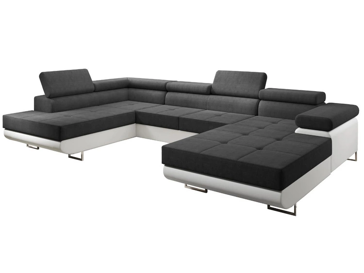 Narożnik U lewy z funkcją spania i pojemnikiem Solam U Czarny, Biały