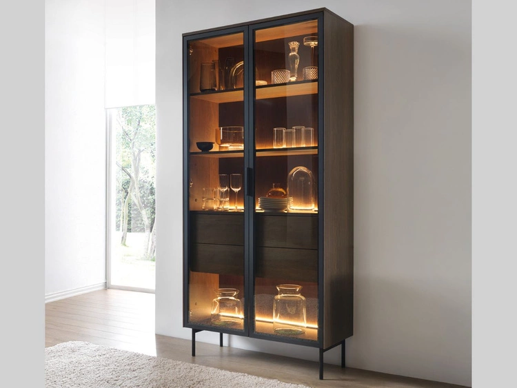 Witryna szklana z szufladami i oświetleniem LED Lumina Dąb Dunin