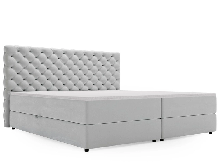 Łóżko kontynentalne z pojemnikiem na pościel 200x200 Bergamo jasnoszare