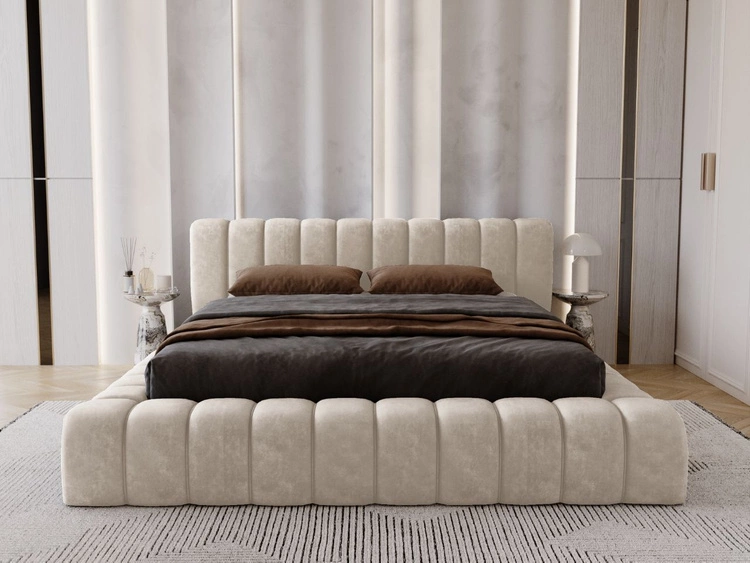 Łóżko tapicerowane z pojemnikiem na pościel i stelażem 180x200 Italia Beżowe