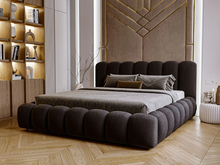 Łóżko tapicerowane z pojemnikiem i stelażem 160x200 Averia Czarny