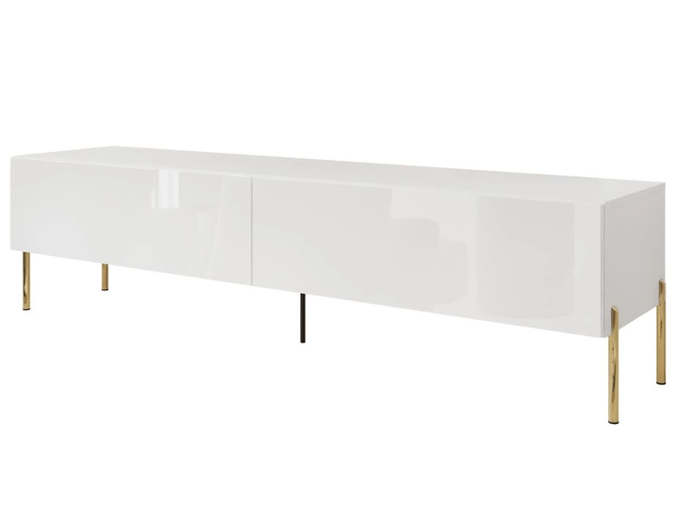 Szafka RTV pod telewizor z drzwiczkami na złotych nóżkach 175 cm z oświetleniem LED Sorelle Biały połysk