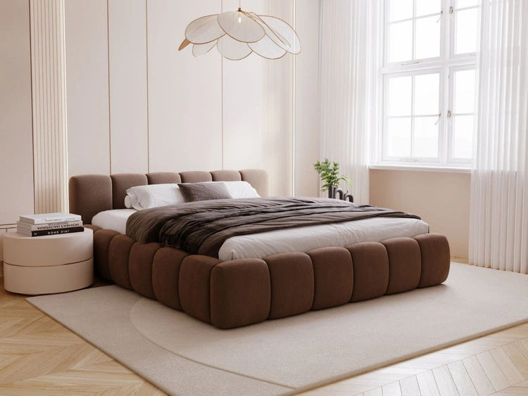 Łóżko tapicerowane z pojemnikiem i stelażem 200x200 Cloud Low brązowe