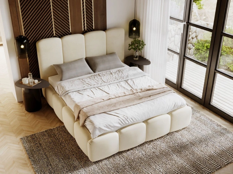 Łóżko tapicerowane z pojemnikiem i stelażem 200x200 Galli Beżowe