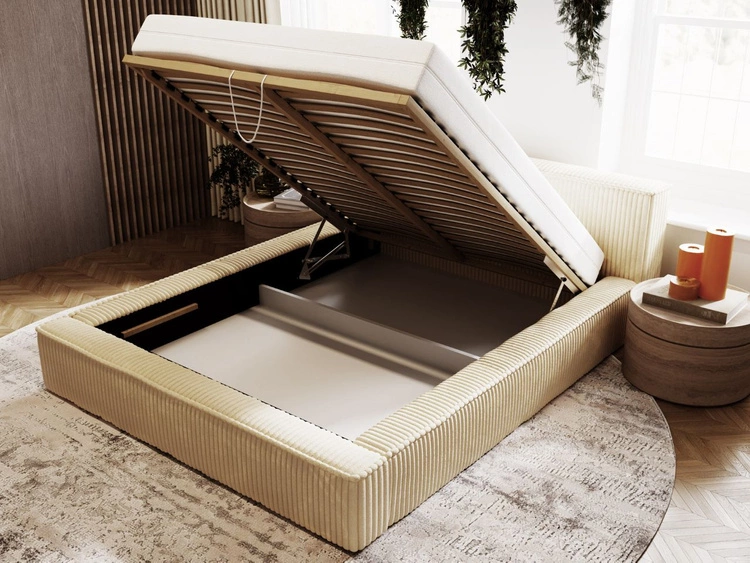 Łóżko tapicerowane z pojemnikiem i stelażem 120x200 Lago Beżowe